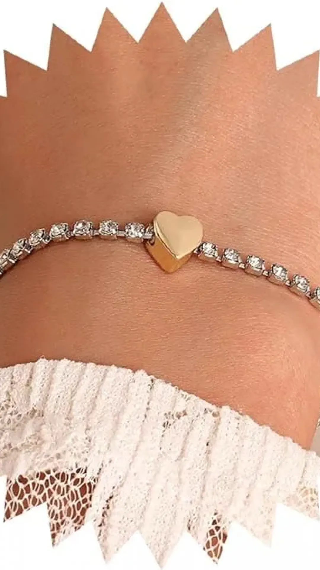 Pulsera ajustable de corazón con cristales