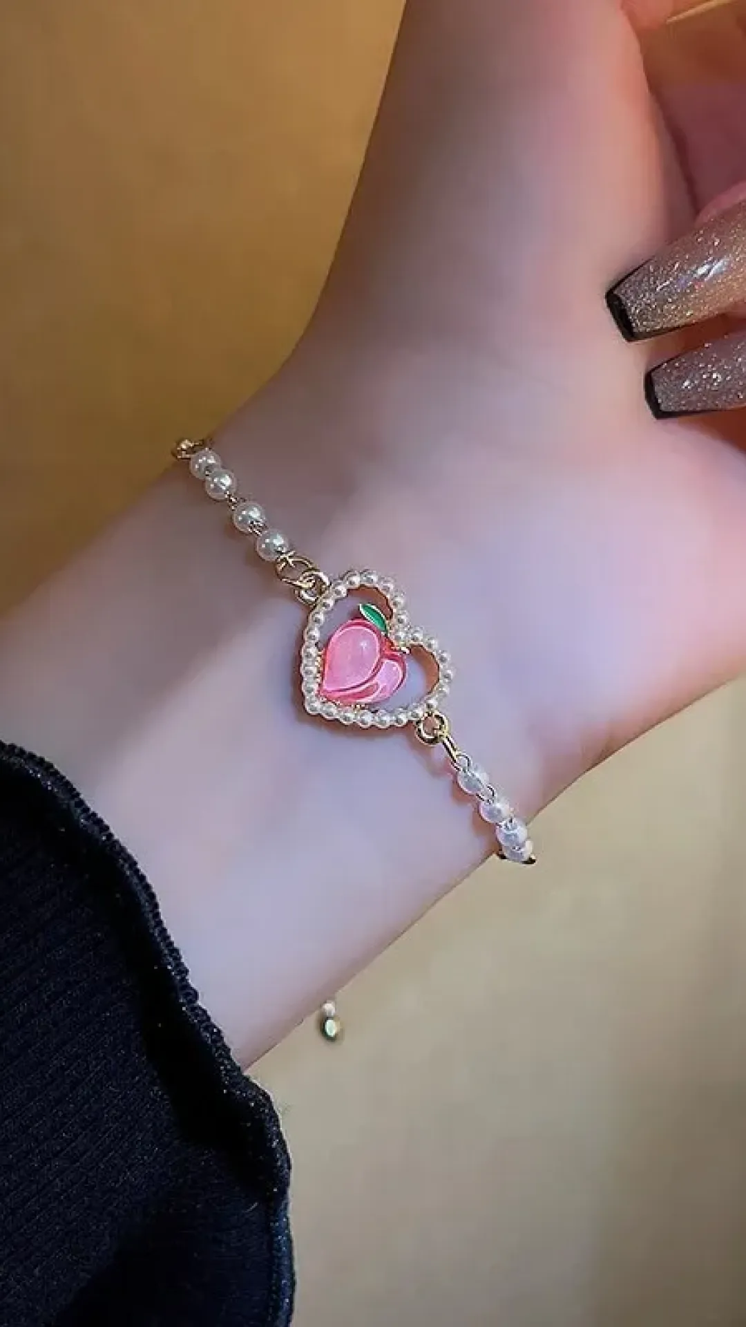 Pulsera ajustable de corazón con perlas