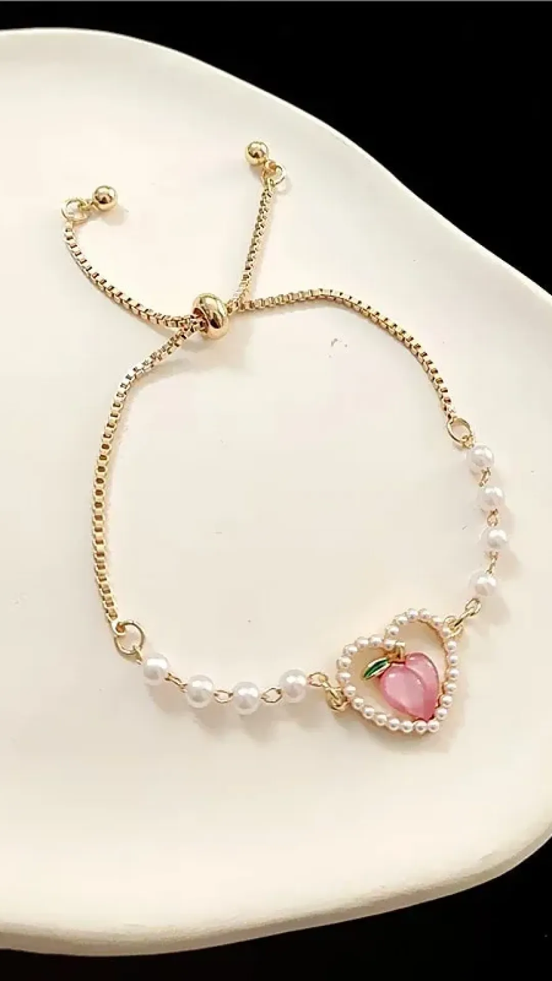 Pulsera ajustable de corazón con perlas