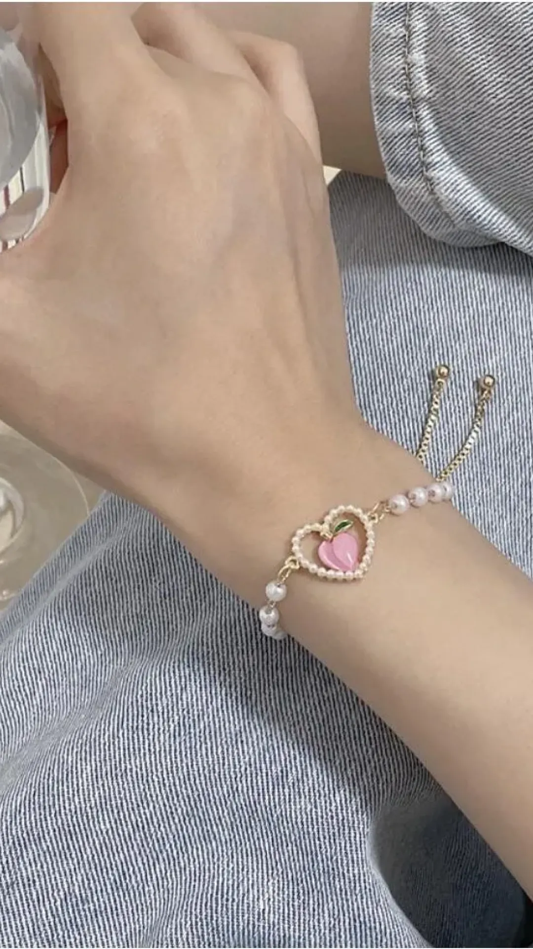 Pulsera ajustable de corazón con perlas