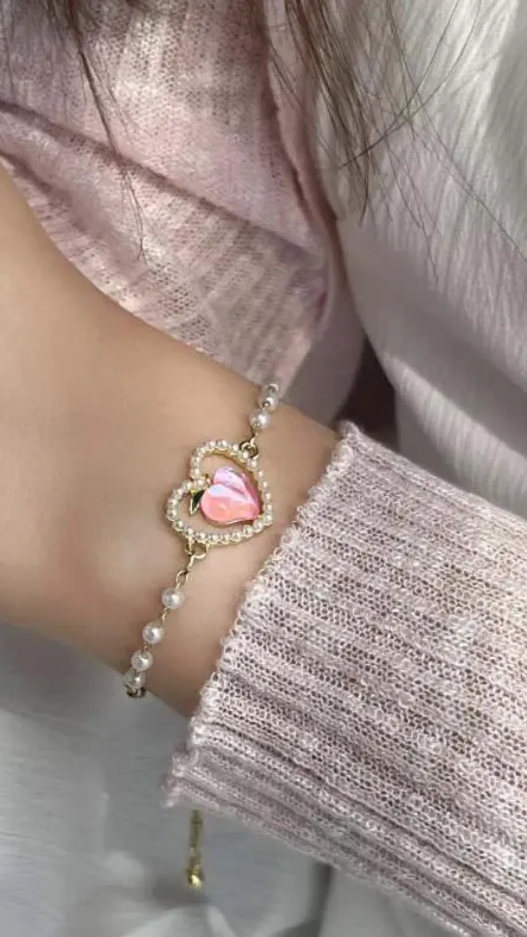 Pulsera ajustable de corazón con perlas