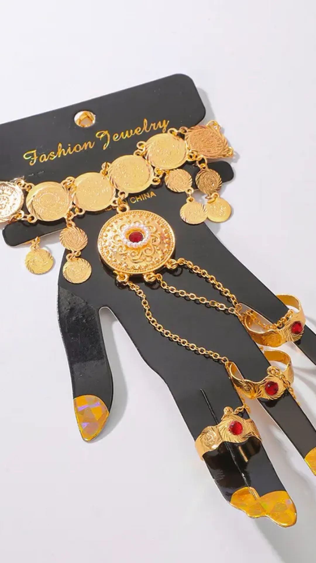 Brazalete árabe 3 anillos de cobre chapado en oro de 18k con incrustaciones