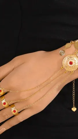 Brazalete árabe 3 anillos de cobre chapado en oro de 18k con incrustaciones