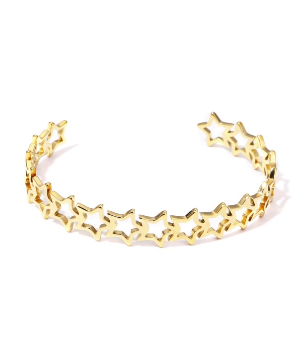 Pulsera rígida dorada de aros de estrella