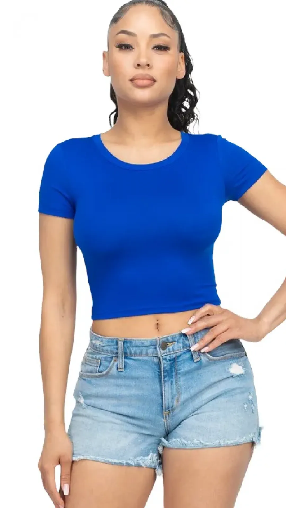 Top corto cuello redondo azul