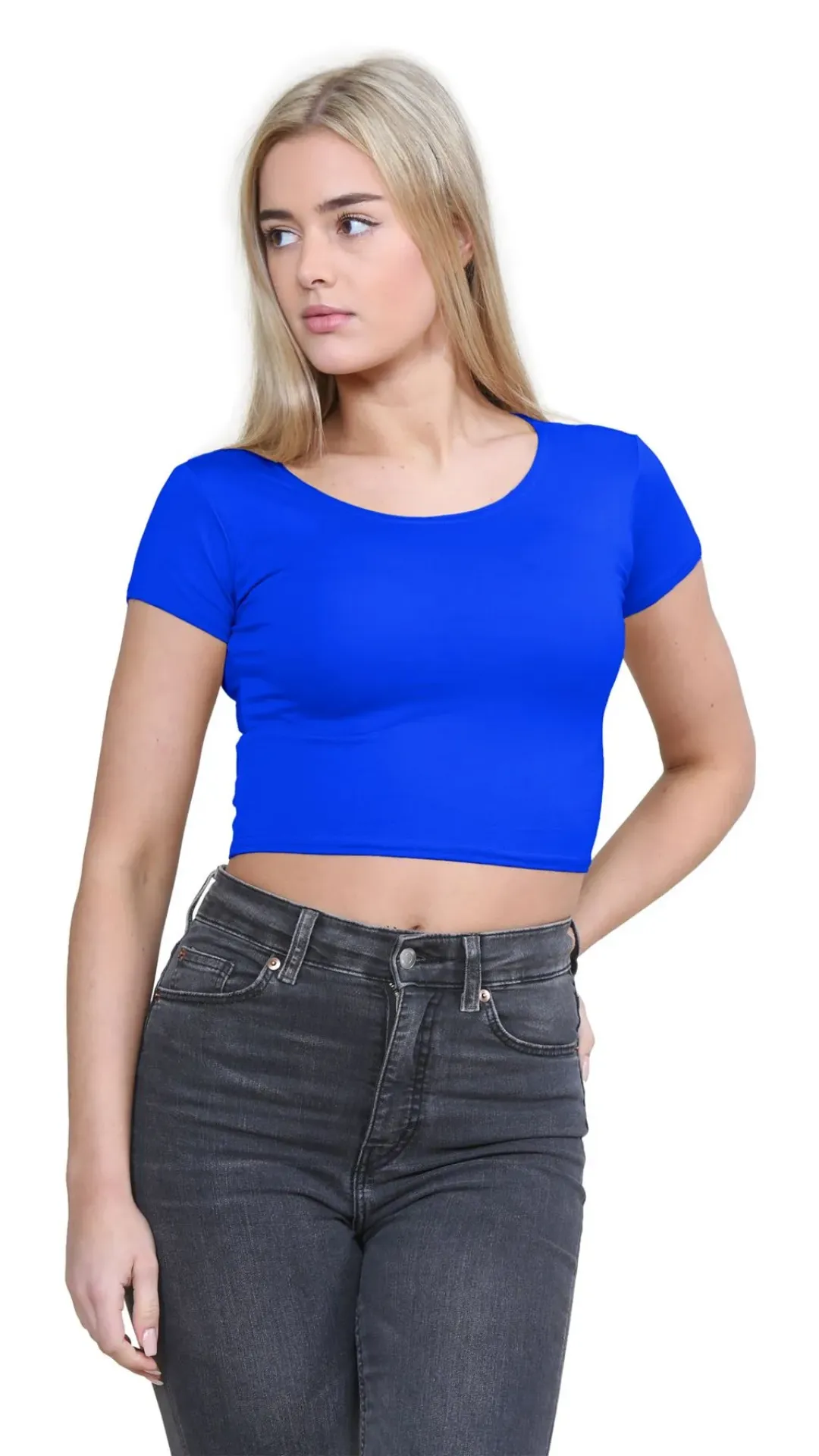 Top corto cuello redondo azul